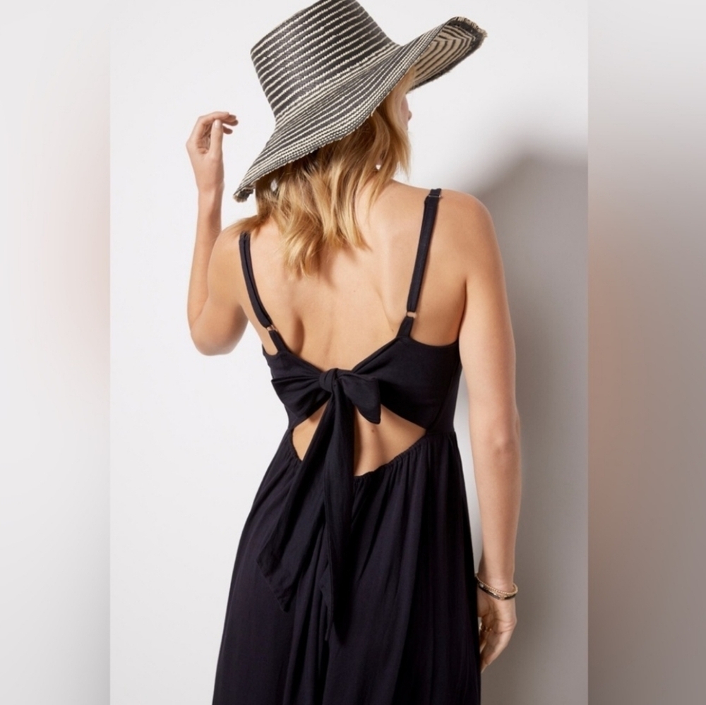 NWT Michael Stars Evereve Allora Dress Size Extra Large Black Tie Back Midi Dres - Picture 2 of 14